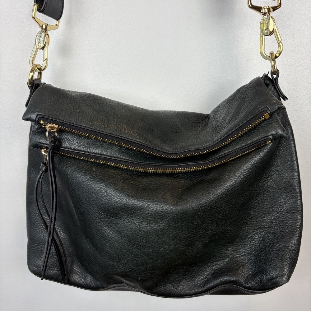 Margot Mickey Double Zip Crossbody Black Leather Gold Hardware